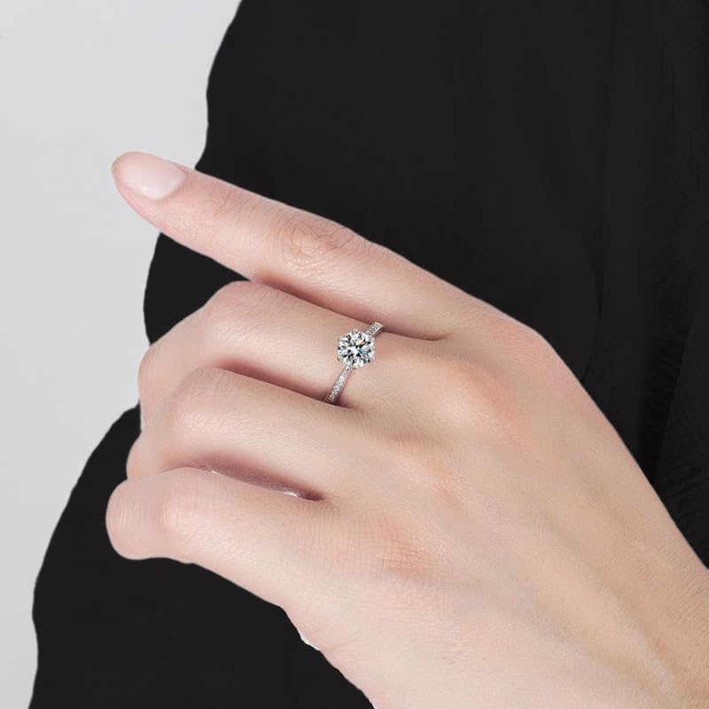 1 Carat Round Diamond Adjustable Ring for Women, 925 Silver Ideal Cut Sparkling Wedding Band & Anniversary Jewelry Gift3