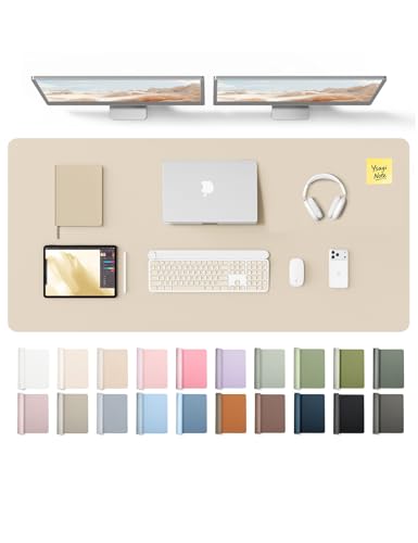 Image of YSAGi Leather Desk Pad Protector, Office Desk Mat, Large Mouse Pad, Non-Slip PU Leather Desk Blotter, Laptop Desk Pad, Waterproof Desk Writing Pad for Office and Home (Eggshell, 55 inch x 24 inch)