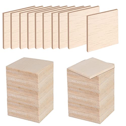 FINDIR 50pcs Feuilles de Bois de Balsa 50x50x3mm Carré en Bois Tranches Plaque Carré Bois Etiquette pour DIY Modèle Artisanal Bricolage Décoration de Noël Maquettisme