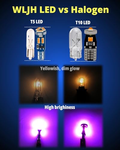 Image of WLJH 40-Pack Pink T5 T10 LED Bulb with Socket, Polarity-Free, Dimmable | 4014 SMD, 300lm, Direct Replacement for Dash Gauge Cluster, Dome Map, License Plate Lights, Fits 74 2721 194 168