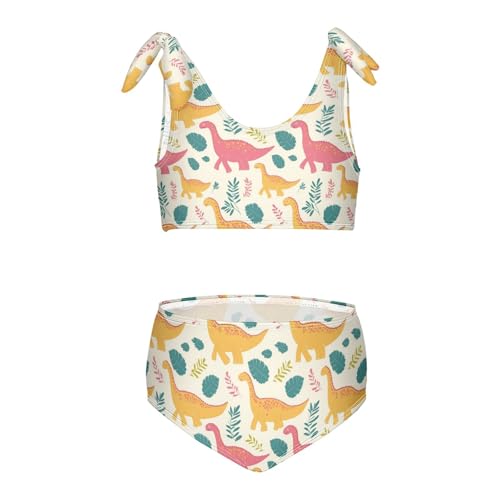 Wusikd Yellow Pink Dinosaurs Girls Swimsuits Two Piece Green Leaves Swimwear Bikini Set for for Girls Size 3T