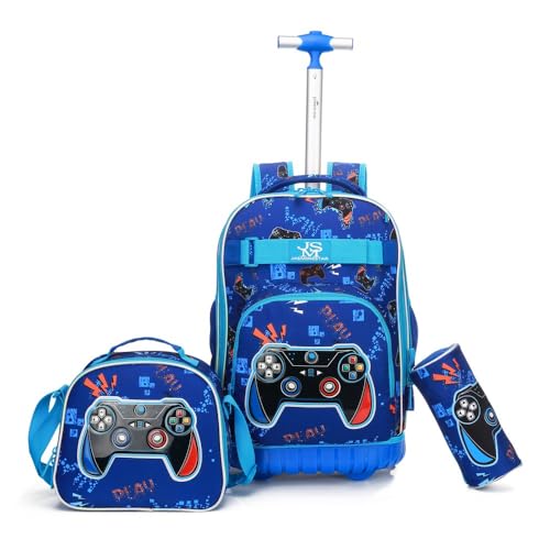 Kit Mochila de Rodinhas Menino Reforçada Lancheira térmica (Azul)