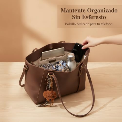 JWQFBC Sac Fourre-Tout Penntif Ours, Matériaux composites, fermeture éclair sécurisée, double bandoulière, poche téléphone portable, Sac a main, Noir (avec pendentif), Noir, 38 * 27 * 16 – vue 6