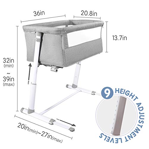 Ronbei Baby Bassinet, Bedside Sleeper,Baby Bed To Bed,Babies Crib Bed, Adjustable Portable Bed For Infant/Baby Boy/Baby Girl/Newborn (Light Grey) #TOP5