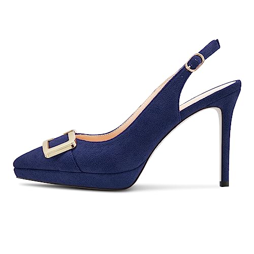 DearOnly Womens Stiletto High Platform Heel Pointed Toe Pumps Slingback Buckle Party Cute Summer 3.9 Inches Heels2