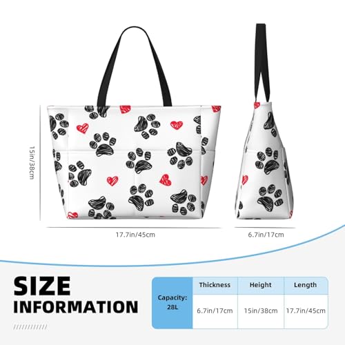 Pet Colorful Doodle Paw Hearts Dog Pattern Beach Bag Women Tote Bag Pool Bag With Zipper For Gym Grocery Travel With Wet Pocket3