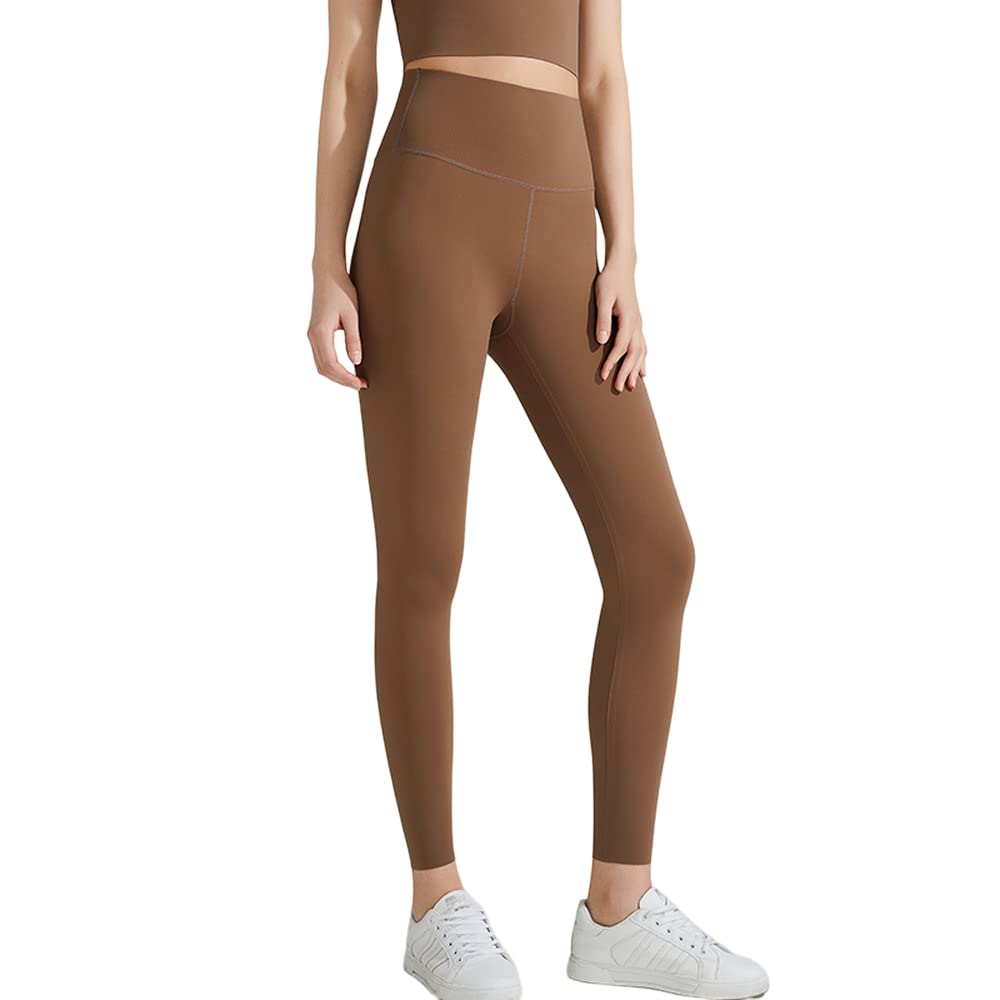 Leggings capris de compresión para mujer mallas marrones L con control de abdomen para fitness yoga 8