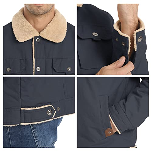 Image of Men's Winter Jacket, Cotton Sherpa Fleece Lined Jacket, Warm Trucker Cargo Coats with Pockets