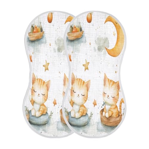 Watercolor Cats Muslin Baby Burp Cloths - Super Absorbent and Soft Burping Rags - Cotton Burp Clothes Set for Boys and Girls, 2 Pack