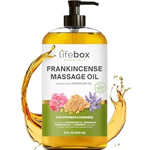 Frankincense Massage Oil – 100{b13794532221bd7716b1630afd9d7d94fcba1925a8b0df34bdffa89758f7d763} Pure & Natural – Massage Therapy Oil for Soreness & Stiffness – Stretch Marks and Scars Body Oil Infused with Frankincense Essential Oil and Geranium Oil – 8 FL OZ