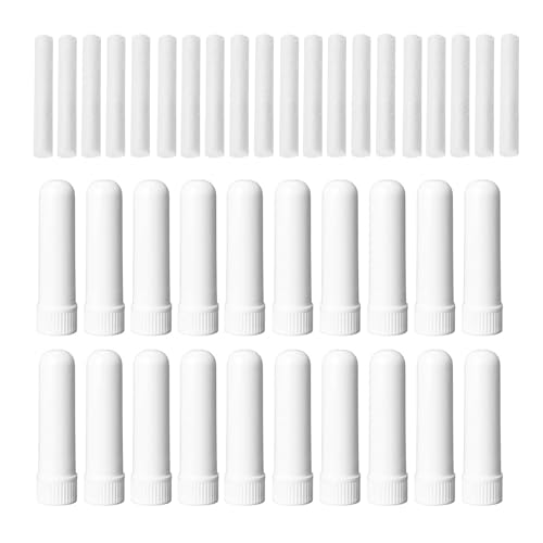 DHWEKU 20 pcs Tubos de Aceites Esenciales, Aromaterapia Vacía Tubos Inhaladores Nasales con Mecha,Inhalador Recargable para Aromaterapia, Blanco
