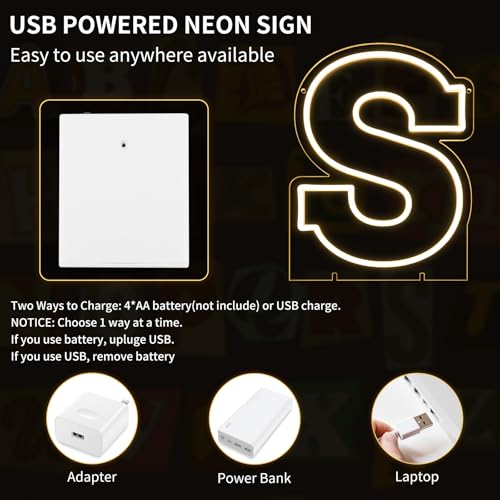 Image of Light Up Letters S, Led Marquee Letter Lights Neon Sign, 13.9 inch Height Decorative Lighted Alphabet Number, Battery /USB Powered Led Letters Lights for Wedding, Birthday, Party, Christmas or Home Decor