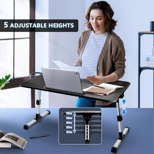 ICARE Mesa Cama, Mesa Portatil Ordenador con Refrigerador Portatil, Soporte de Tableta y Cajón, Mesa Plegable Regulable en Altura y Ángulo, Bandeja para Cama, Sofa, Suelo (53 x 30 cm, Negro) - imagen 5