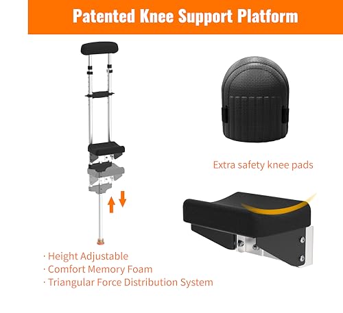 Adjustable Knee Crutch with Safety Kneepads & Ergonomic Support Platform - Enhanced Stability for Single Leg Injuries, L
