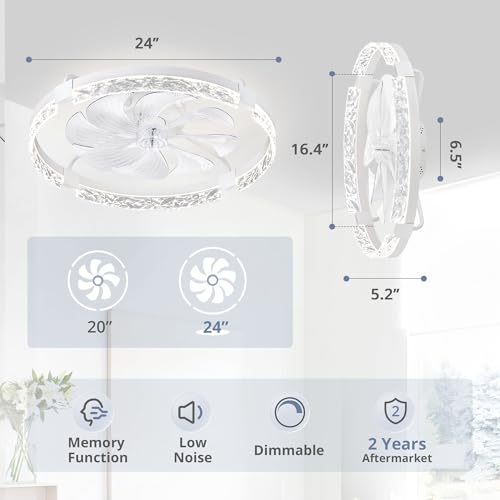 LEDIARY 2 Pack 24" Ceiling Fans with Lights and Remote, Fandelier White by LEDIARY - Used condition - Image 6