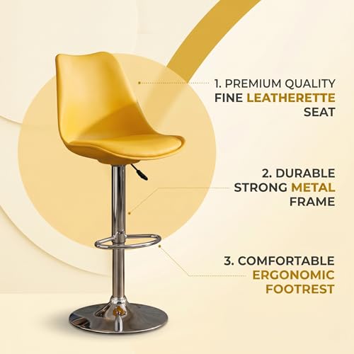 Image of activa Rapid Bar Stool Chair with Height Adjustable Design, Padded Seat & Footrest | Modern Metal Counter Stool for Kitchen, Home, Bar & Cafe Seating | Durable Comfort Chair (Yellow, Set of 1)