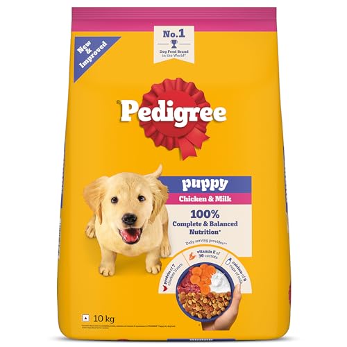Image of Pedigree Puppy Dry Dog Food, Chicken & Milk, 10 kg, Contains 37 Essential Nutrients, 100% Complete & Balanced Food for Puppies