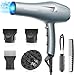 Profi Föhn Ionen Fön Haartrockner Hair Dryer Haarföhn mit 1 Diffusor 2 Stylingdüse, 3 Heiz und 2 Geschwindigkeitsstufen, 2.5 Meter langes Netzkabel, Starker Fön für Familie (blau) (Hellblau)