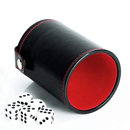 Aulufft Pu Leather Dice Cup Set With 5 Standard Dices For Yahtzee Farkle Backgammon Bar Party Craps Game - Red Felt Lined, 1 Pack #TOP1