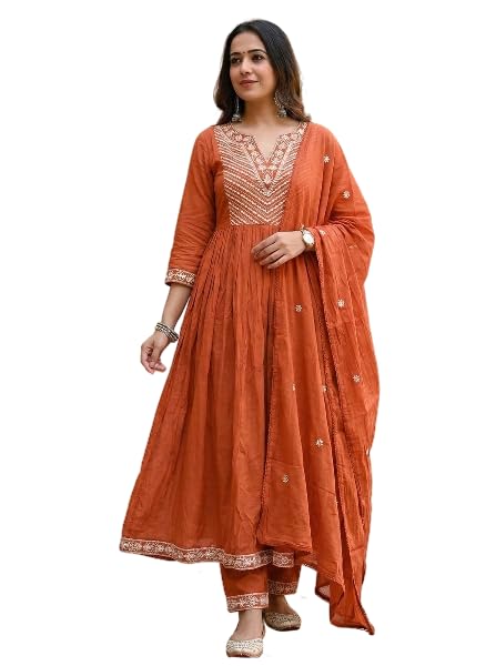 KHICHAR FASHION Women's Rayon Embroidered Anarkali Kurta Set with Dupatta and Pants, 3 Piece-picture-48