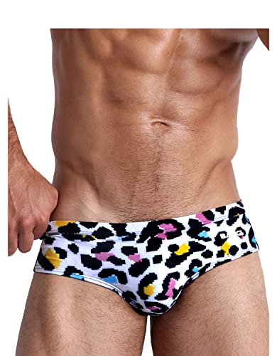 Bang Men's Swimwear - Swim Brief - Premium Swimsuit W/Removable Pouch (8-Bit Pop Leopard - S) #TOP4