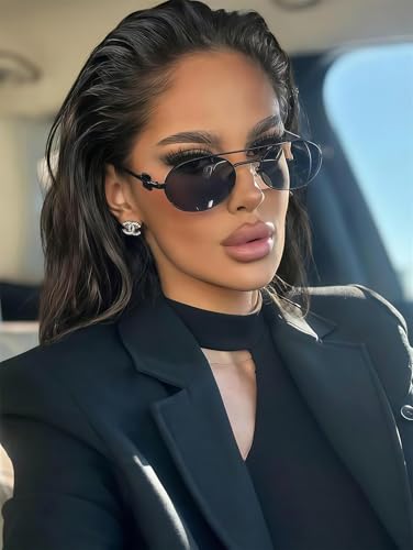 Image of Rmerom Retro Gold Metal Oval 90s Sunglasses for Women Small Chic Sunnies
