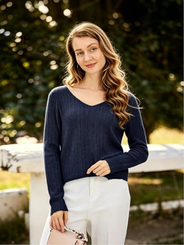 Image of Simple&Opulence Women's Long Sleeve V-Neck Sweater Off-Shoulder Light Cropped Sweaters for Women Wool Sweater S-XL