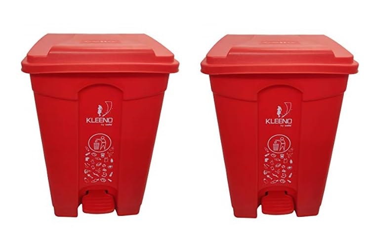 Image of Cello Strong Plastic Step-On Pedal Garbage Dustbin 60 Ltr Red /Red Combo