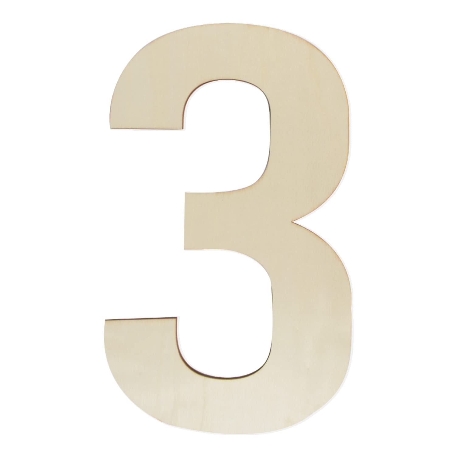 Unfinished Wooden Numbers 3, 12 Inch Wood Numbers Cutout for Wall Decor