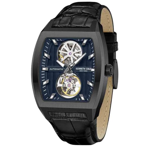 Image of Kenneth Cole Blue Dial Automatic Leather Strap Watch for Men