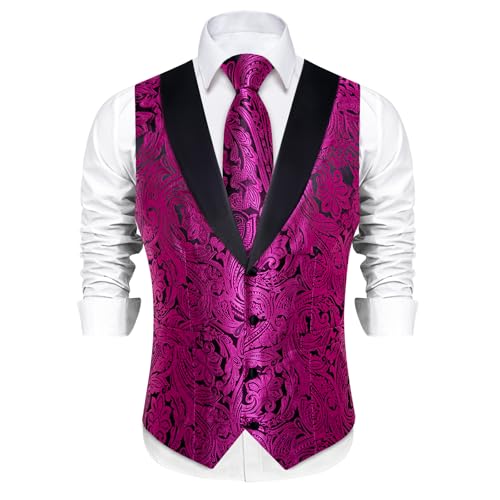 Image of DiBanGu Mens Paisley Suit Vest Silk Jacquard Waistcoat and Necktie Set Formal Shawl Collar Dress Vest 7PCS for Wedding Party