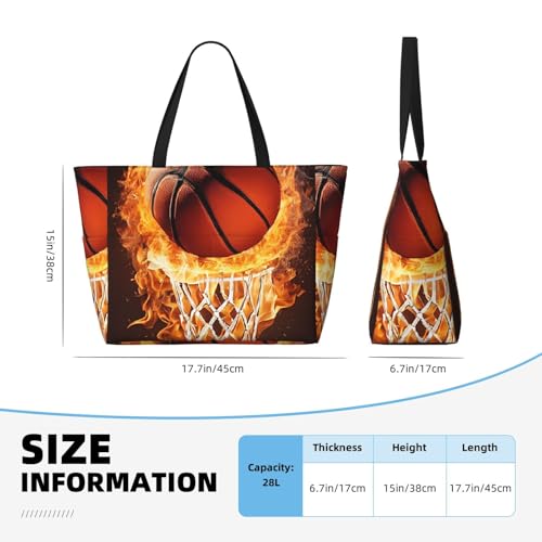(Basketball) Large Beach Tote Bag for Women Waterproof Sandproof Travel Shoulder Bag with Pocket for Pool Vacation Weekend Gym4