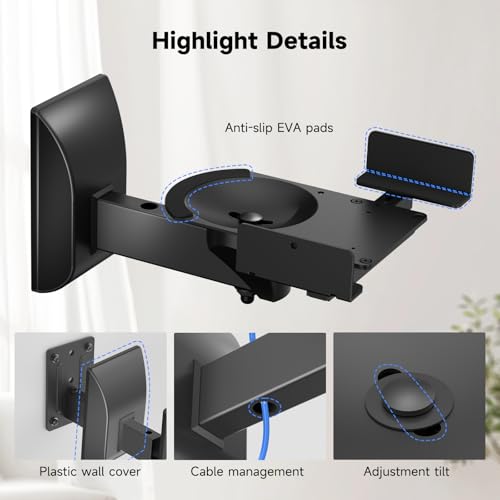 suptek Speaker Wall Mounts, Dual Speaker Stands for Surround Sound Speakers, Universal Bracket, Tilt Swivel Shelves Up to 55lbs Black (2 Pack) by suptek - Image 8
