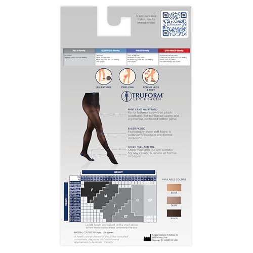 Image of Truform Sheer Compression Pantyhose, 8-15 mmHg, Women's Shaping Tights, 20 Denier, Beige, Petite