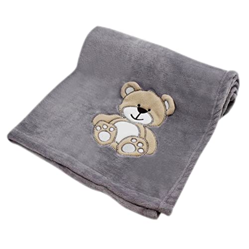 cozy racoon Babydecke | Weiche Kuscheldecke für Baby Jungen und Mädchen I Geschenk zur Taufe, Geburt oder als Erstausstattung I Graue Decke mit Bär