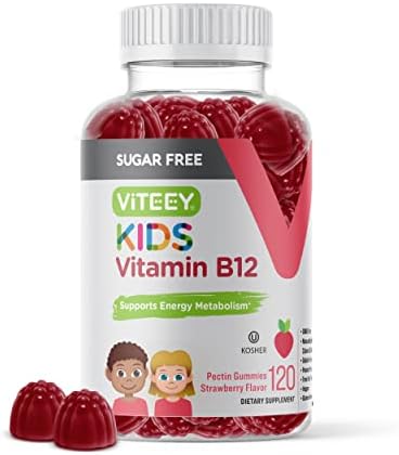Sugar Free Vitamin B12 for Kids 1000 mcg - Energy & Metabolism Booster - Natural Energy Support for Teens, Kids, & Toddlers - Vegan, Non GMO, Gluten Free - Tasty Chewable Strawberry Flavored Gummies
