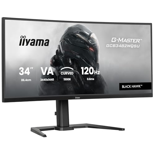 iiyama G-Master Black Hawk, VA courbé 1500R, 3440x1440@120Hz, 0.6ms, FreeSync Premium, 500cd, Haut-parleurs, DP, HDMI, USB HUB (2x3.2, 2xType C), 15cm Pied en réglable en Hauteur, ecran pc Gamer