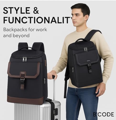 Image of B'CODE Laptop Backpack for Men & Women | Expandable Office Bag Fits 15.6 Inch Laptop, Anti-Theft Pocket, Multi-Compartment Business Backpack, 1 Year Warranty