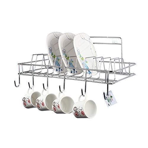 CR18 COLLECTION Stainless Steel Kitchen Rack Utensils Dish Organizer Stand with Plate and Cutlery Holder Wall Mount Kitchen| Dish Rack with Plate,Glass,Cup,Mug Stand | Modular Kitchen Storage Rack