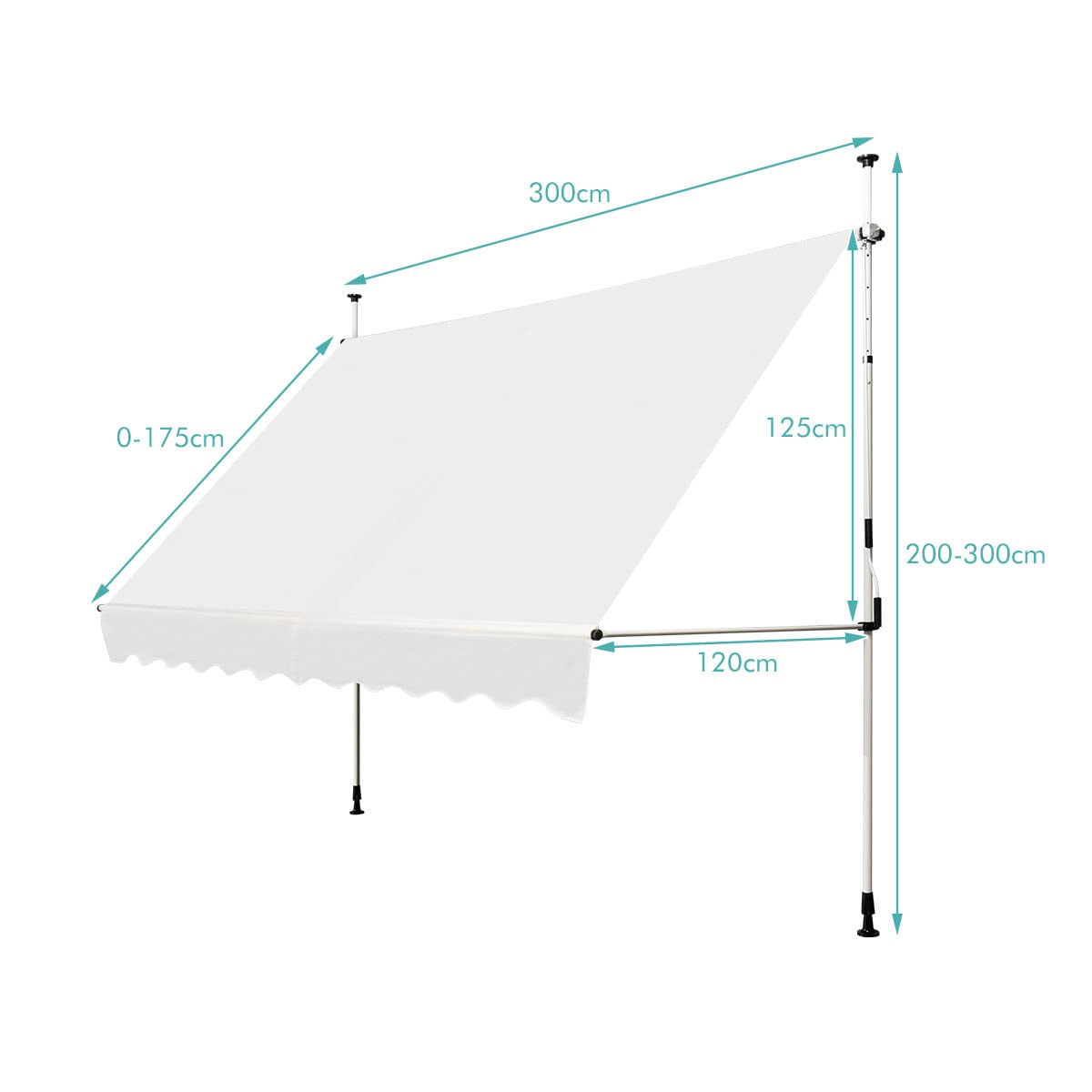 FANTASK Store de Balcon réglable en Hauteur - 300 cm de Large - avec manivelle - sans perçage - Résistant aux UV - Imperméable - Beige