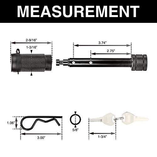 Onltco Heavy-Duty Trailer Lock - Secure & Weather-Resistant 5/8" Carbon Steel Chrome Plated Bent Pin Head Hitch Lock, Adjustable Length, For Class I-V Hitches, Trucks, Rvs, Boats, Vehicles, Black #TOP2