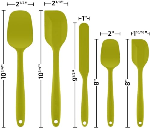 Image of OVENTE Silicone Spatula Set of 5, Heat Resistant, Green SP12305G | Food Grade Rubber Spatula, BPA-Free and Dishwasher Safe, Nonstick Kitchen Utensils for Baking, Cooking and Mixing