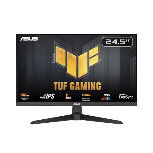 ASUS TUF Gaming VG259Q3A Gaming Monitor – 25″(24.5 inch viewable), Full HD(1920×1080), 180Hz, Fast IPS, ELMB, 1ms (GTG), FreeSync™, Variable Overdrive, 99% sRGB