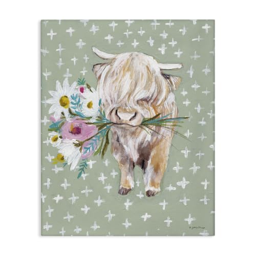 Welcoming Ox Floral Pattern, 16 x 20 Inch Canvas Wall Art