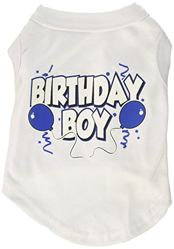 Mirage Pet Products 10-Inch Birthday Boy Screen Print Shirts, Small, White