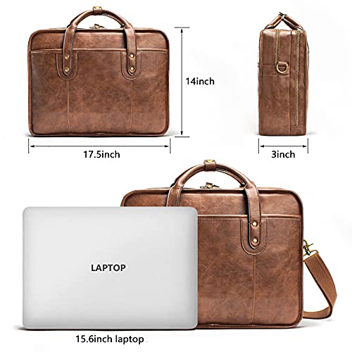 Leather Briefcase for Men - 15.6 Inch Business Laptop Bag - Water Resistant Vintage Messenger Bag - Brown by Bosidu - Image 5