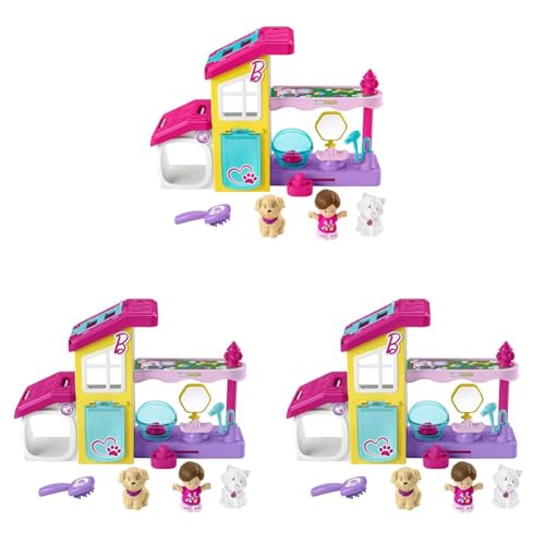 Fisher-Price Little People Barbie Kleinkind-Spielset und Tierstation mit Spa und Musikgeräuschen und 4 Teilen für Kinder ab 18 Monaten, HJW76 (Packung mit 3)