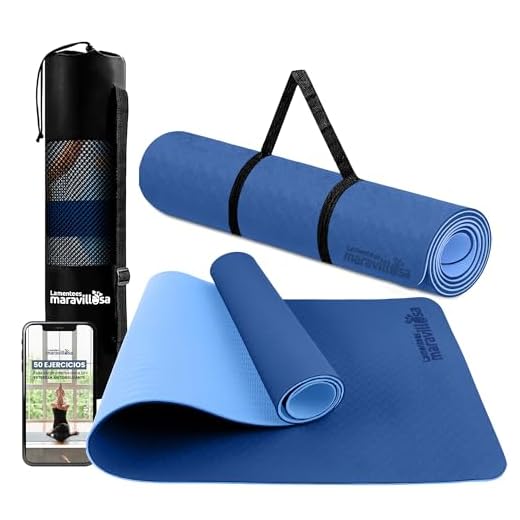 LA MENTE ES MARAVILLOSA - Esterilla de Yoga, Pilates y Fitness【E-Book, Bolsa y Correa de Hombro】Colchoneta Antideslizante TPE para Deportes, Gimnasio en Casa | 183x61 cm (Azul Oscuro/Claro sin Diseño)