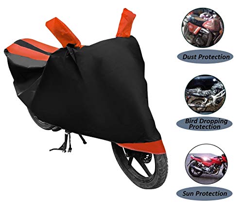 Image of Auto Hub Bike Cover Compatible with RC 200 with Mirror Pocket, Dustproof, Heat Resistant, Triple Stitched, RC 200 Bike Cover- Black, Orange