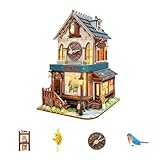Orologio a cucù puzzle in legno 3D, kit modello meccanico fai da te con luci a LED, architettura vintage artigianale, regalo di assemblaggio creativo, decorazione unica per la casa del soggiorno